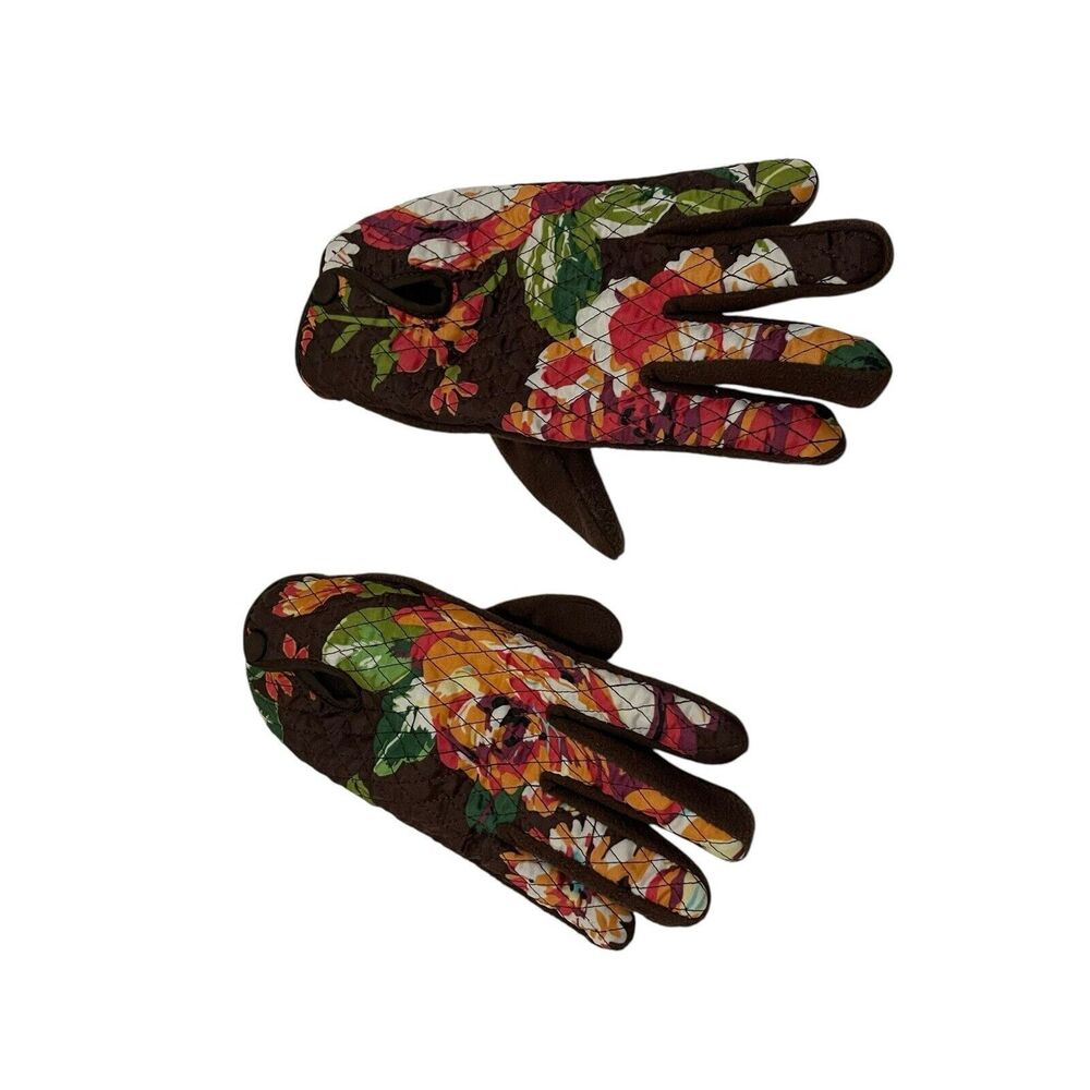 Vera Bradley Winter Gloves Womens S/M English Rose Brown Pink Floral Snap